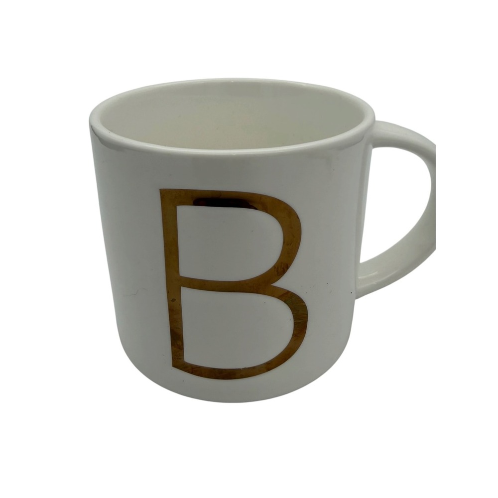 Williams Sonoma Monogram Letter B Coffee Mug White Gold Metallic Initial Cup